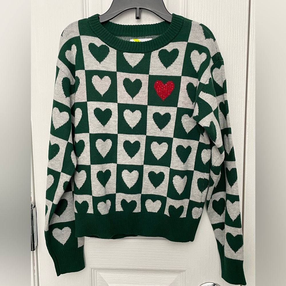 Epic Threads Green and Gray Heart Sweater